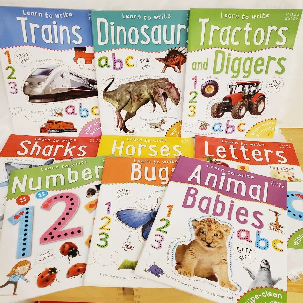 Set Of 10 Miles Kelly Wipe-Clean Activity Learn To Write Letters, Number, Colors